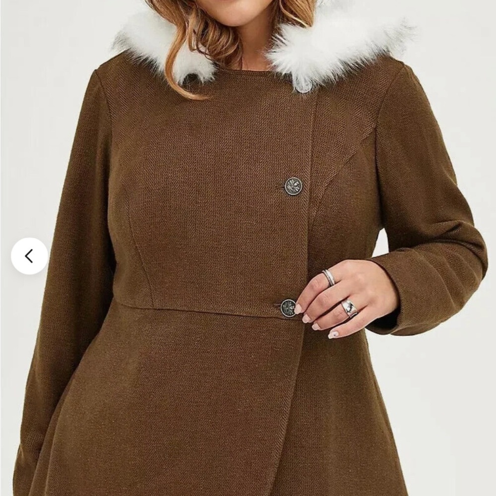 Women's Brown Coat with Faux Fur Collar